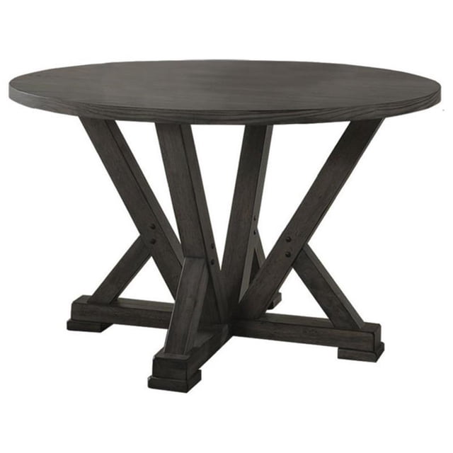 Bowery Hill Table à Manger Ronde en Bois Massif, Gris Rustique Antique