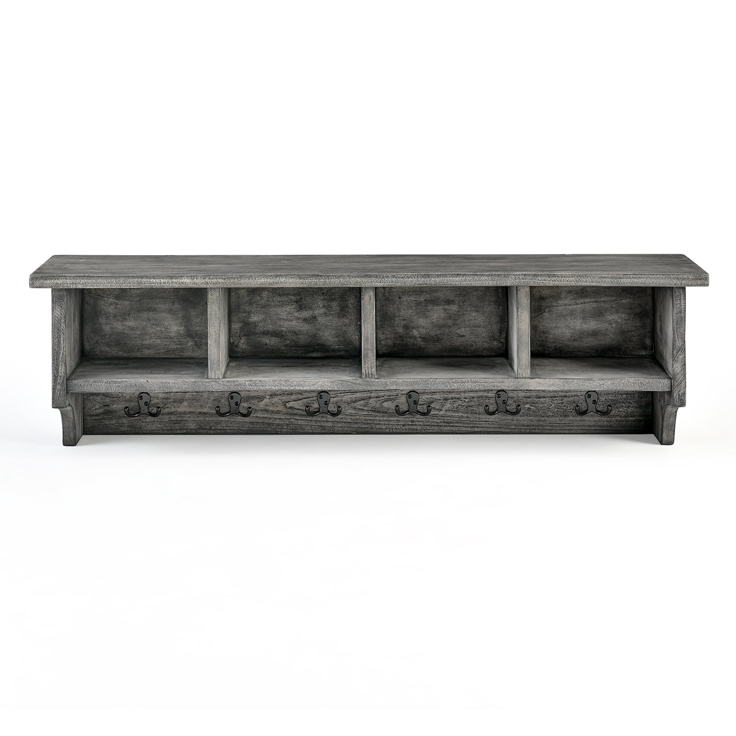 Alaterre Pomona 48" Metal and Reclaimed Wood Wall Coat Hook with Bench, Slate Gray