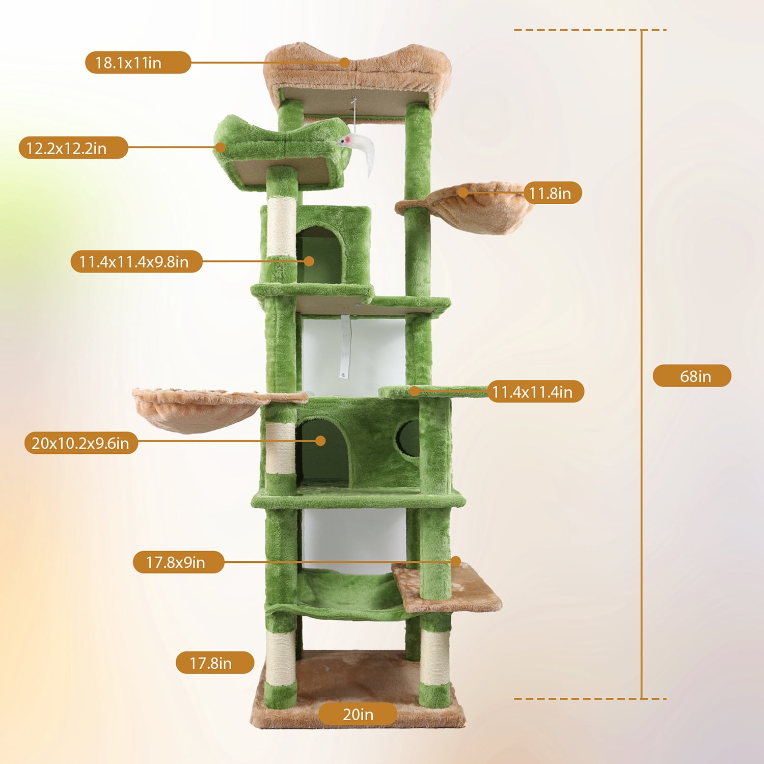 6-Level Cat Tree, Removable Cushions, Sisal Scratching Posts, Cozy Hideaways & Hammocks