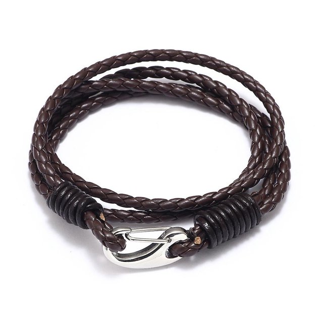 BR Elegante pulsera de color café con piel de vaca con vena de serpiente y hebilla de acero inoxidable para hombre