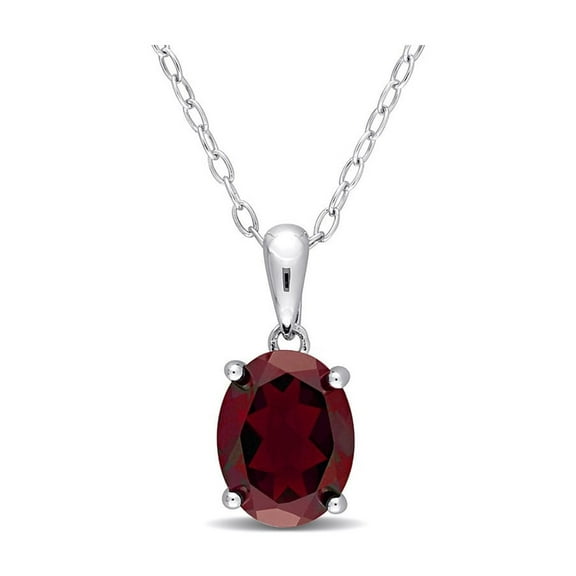2.20 Carat (Ctw) Garnet Solitaire Oval Pendant Necklace in Sterling Silver with Chain for Women