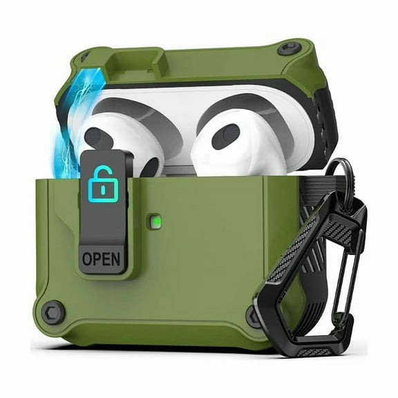 KOMI Shockproof Hard Shell AirPods 3 Case with Secure Lock Clip and LED Visible Front - Compatible with Apple AirPods 3rd Generation 2021