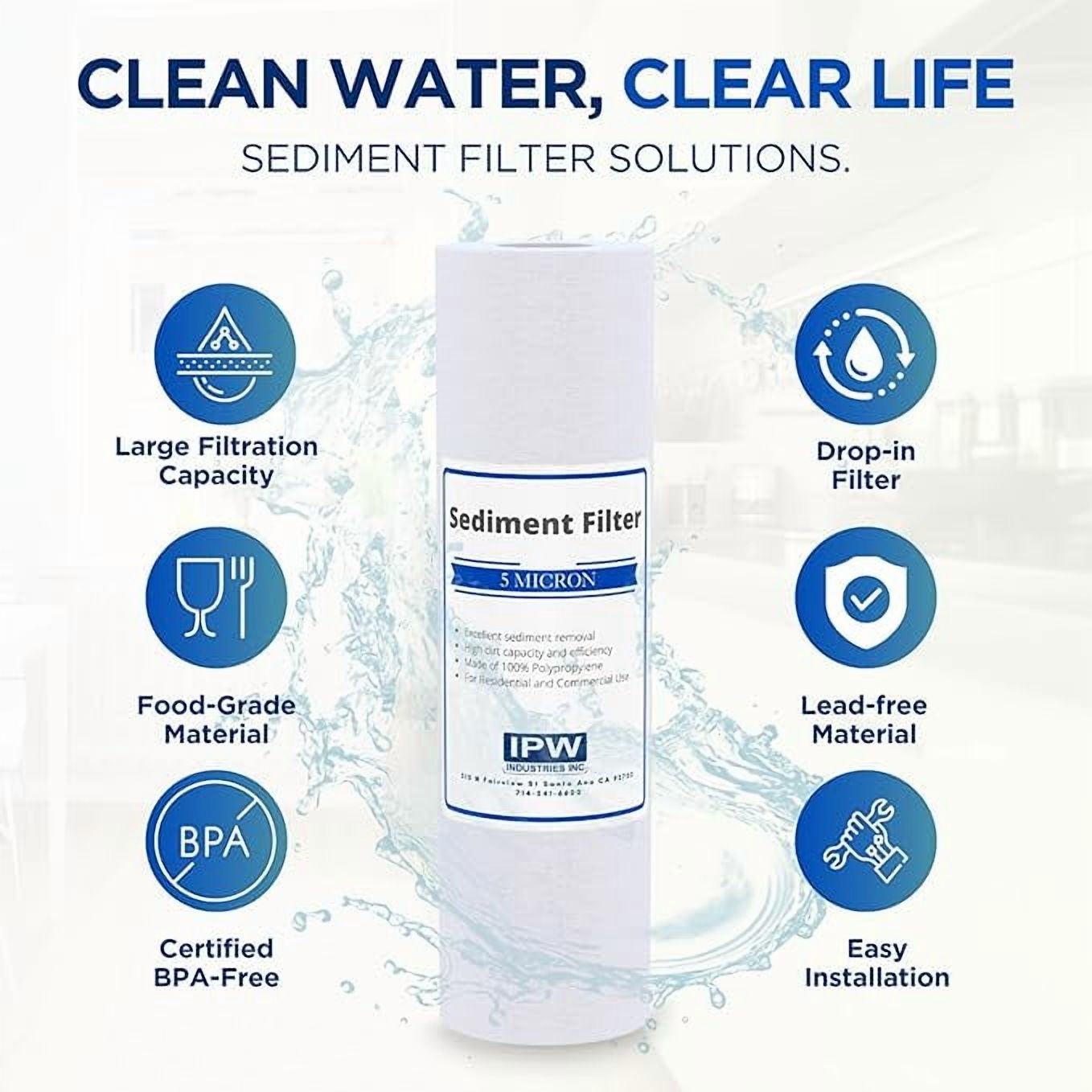 Complete 4-Pack RO Water Filter Replacement Kit for Krystal Pure KR10 System - Including Membrane RO Filter, Carbon Block Filters, and Polypropylene Sediment Filter