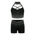 thumbnail image 3 of Mufeng Girls Gymnastics Ballet Dancewear 2Pcs Shiny Rhinestone Crop Top And Shorts Set Dance Stage Performance Outfit Black 14, 3 of 5