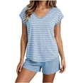 thumbnail image 4 of Women Striped Pajama Set Built in Bra Short Sleeve Top with Shorts Sleepwear Pjs 2 Piece Lounge Sets, 4 of 6