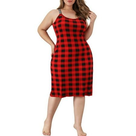 

ebukurty Women s Plus Size Sleeveless Nightgown Plaid Soft Chemise Sleepwear Sleepshirts XL