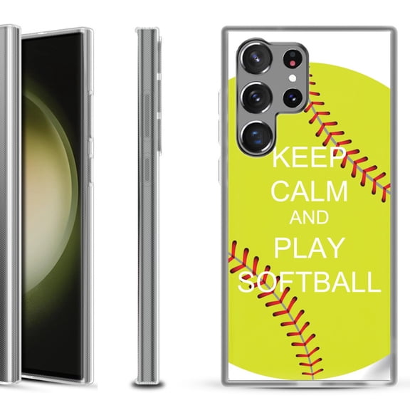 Shockproof Gel Phone Case for Samsung Galaxy S23 Ultra 5G, by OneToughShield ® - Keep Calm Softball