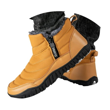 Mepaouo Men s Winter Snow Boots Waterproof Fleece Lined Ankle Outdoor Walking Short Booties(Yellow 9.5)