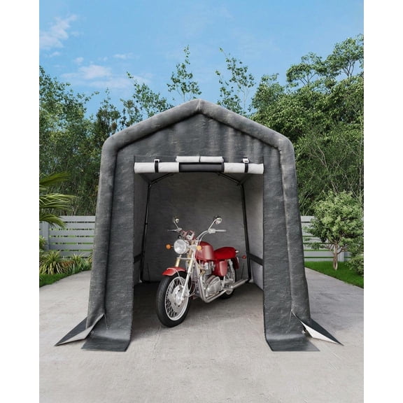 TEQIN 6' x 8' Outdoor Shelter, Shed Garage With 2 Roll Up Zipper Doors & Vents Carport For Motorcycle Bike Waterproof And UV Resistant Anti-Snow Portable Garage Kit Tent