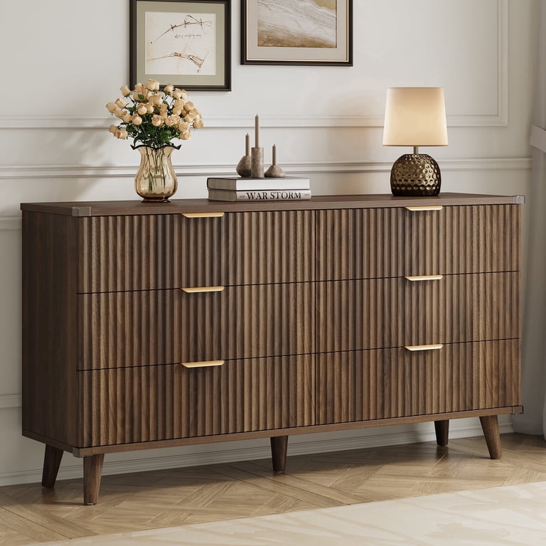 Aufeile 53" Fluted 6-Drawer Dresser, Walnut photo 1