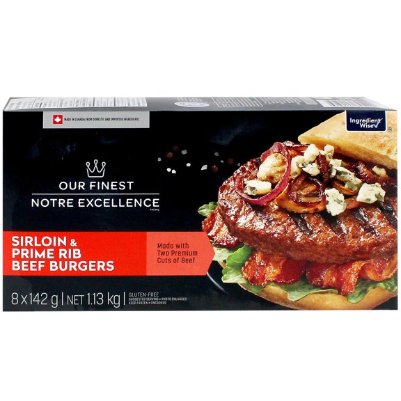 Our Finest Sirloin & Prime Rib Beef Frozen Burgers, 1.13 kg