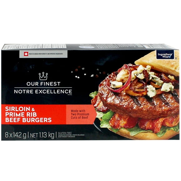 Our Finest Sirloin & Prime Rib Beef Burgers, 8 x 142 g