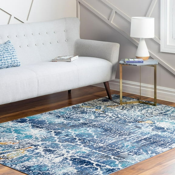 Rugs.Com Malibu Collection Area Rug ‚Äì 5' x 8' Blue Low-Pile Rug Perfect For Bedrooms, Dining Rooms, Living Rooms