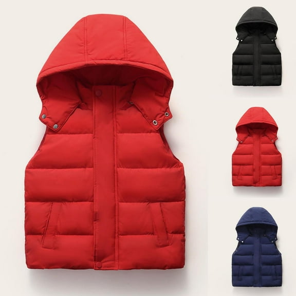 Cethrio Girls Outerwear Vests, Hooded Sleeveless Thermal Lightweight Puffer Vests Red Size 10-12