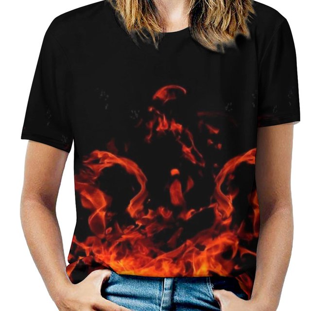 Flames Of Fury New Fashion Zip Off Shoulder Top Short-Sleeve Women Shirt Fire Fire Pattern Fire Patterns Fire Art Fire Artwork