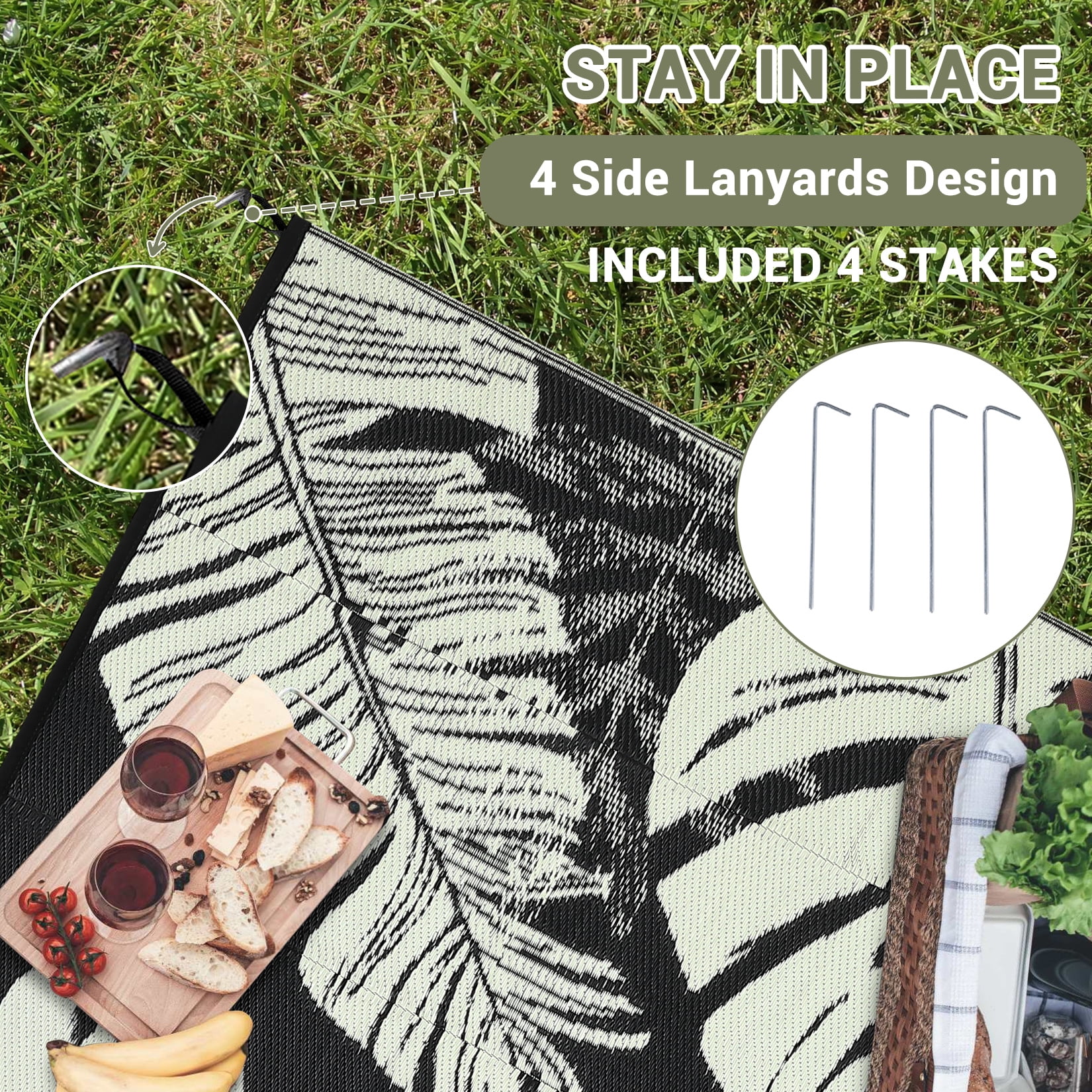 COZONY 9x18 Outdoor Rug, Reversible Waterproof Plastic Straw Patio Rug with Palm Leaf Pattern, Indoor Outdoor RV Mat for Patio Deck Balcony Camping