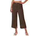 thumbnail image 4 of MHOSTAFH Women's Cotton Linen Wide Leg Capris High Waisted Front Zipper Button Cropped Trousers Summer Casual Office Capri Pants, 4 of 6