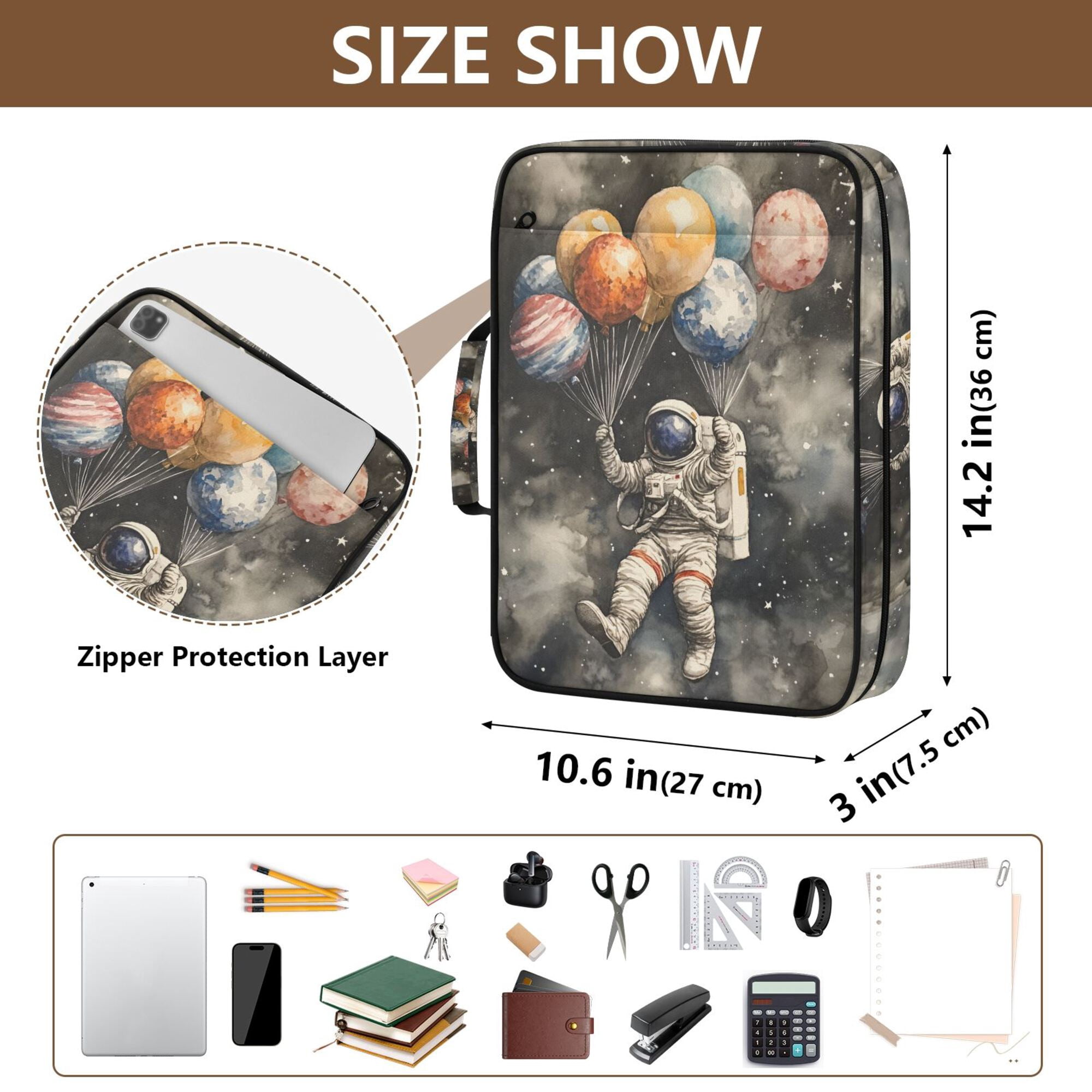 FORMRS Accordion File Folder A4 Size 7-Pocket Expanding Document Organizer Bag with 3 Ring Binder, Watercolor Space