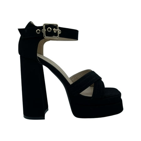 

Glaze Women s Square Open Toe Double Platform Chunky Heel Twin-3 Black Size 8