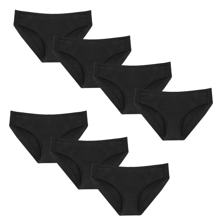 7 Pack Cotton Bikini Underwear for Women,Seamless Panties for Girls,Ladies  Solid Soft Stretchy Briefs,Black,L