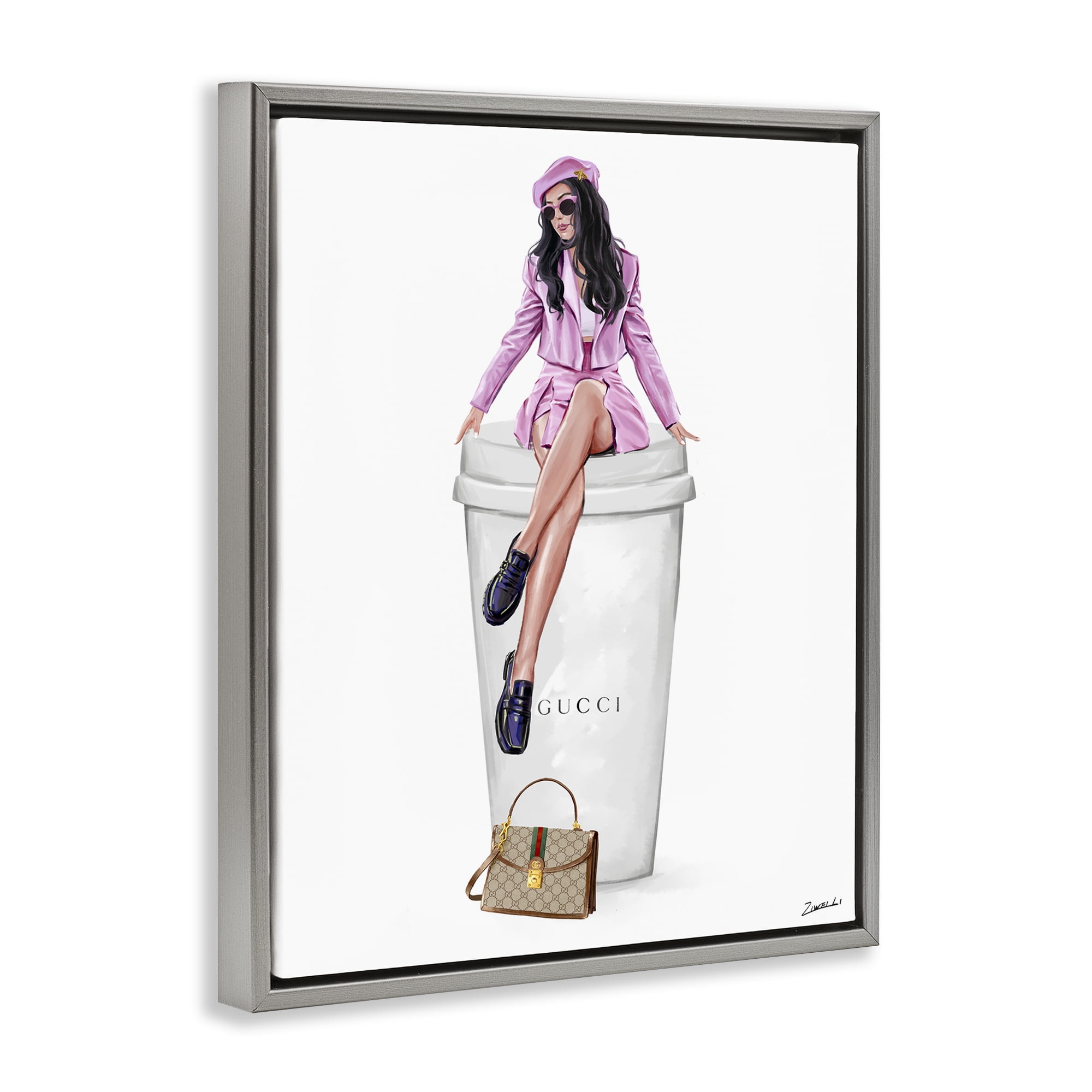 Stupell Industries Brunch Coffee Fashionista People Painting Gray Floater Framed Canvas Art Print Wall Art, 25 x 31