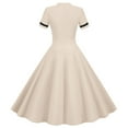 thumbnail image 4 of pstuiky Dresses for Women, Women Solid Color Vintage Dress Short Sleeve Stand Collar Dress Fashion Party Dress with Large Hem Leisure Beige L, 4 of 6