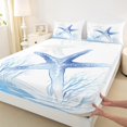thumbnail image 3 of Homewish Cartoon Ocean Starfish Queen Sheet Sets for Kids, Kawaii Marine Sealife Flat Sheet, Blue Watercolor Queen Fitted Sheet, Luxury Bedroom Decor, 4pcs, 3 of 7