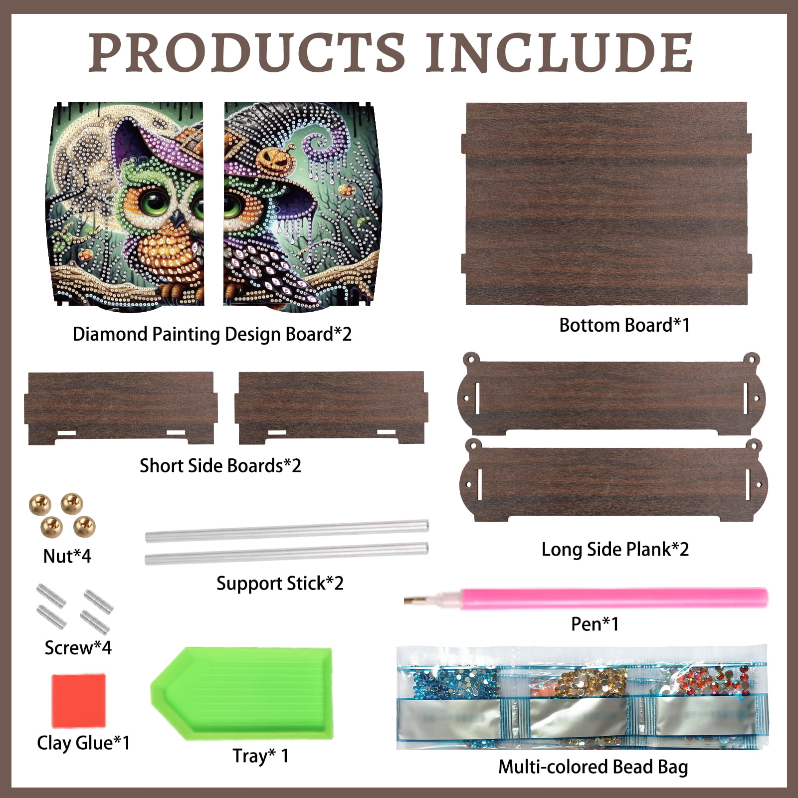 Diamond Painting Kit Storage Box, Halloween Owl DIY Multi-Purpose Craft Storage Box, Suitable for Home Office Holiday Gifts
