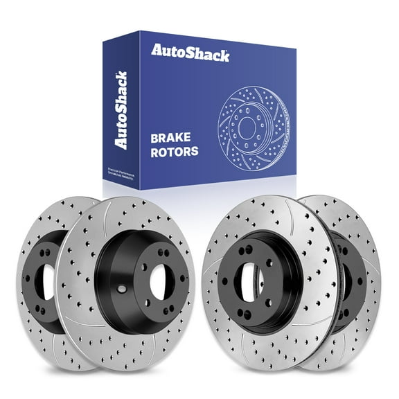 AutoShack Front & Rear Drilled & Slotted Brake Rotors | Replacement for 2011-2013 Kia Sorento 2010-2012 Hyundai Santa Fe 2.4L 3.5L V6 AWD FWD | E-Coated | 4-PC Set | ShadowGuard