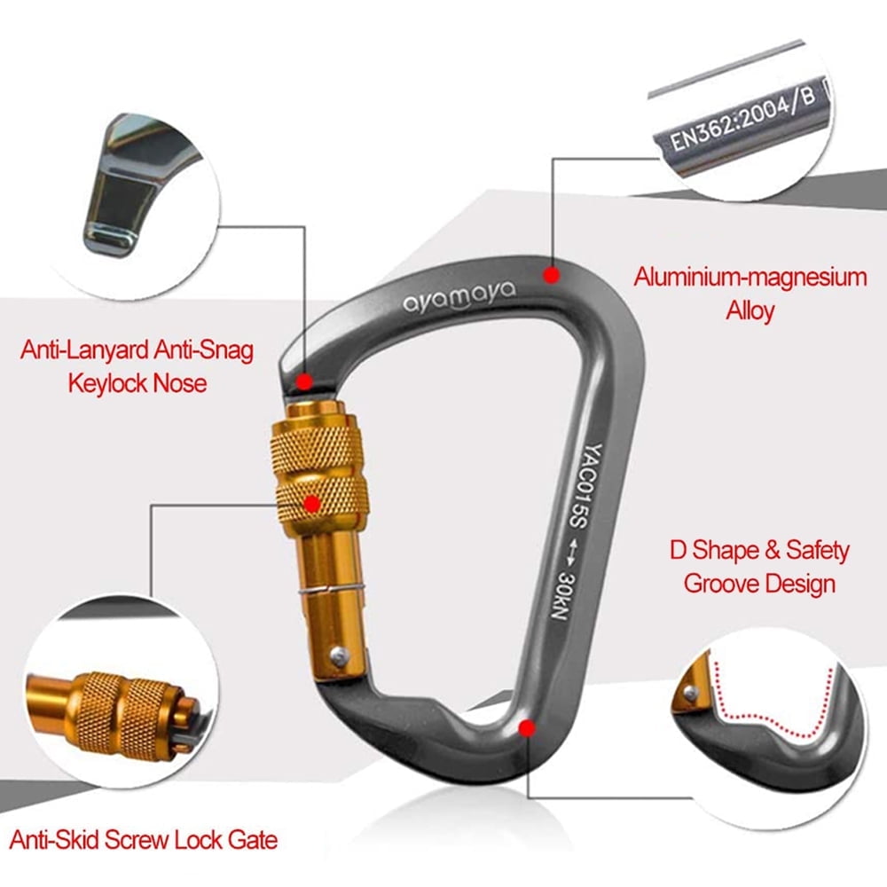 ASTRAEA 3Pack Screwgate Locking Carabiner, 30KN Heavy Duty D-Ring Clip Hook for Climbing Caving Hiking, Gray