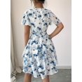 thumbnail image 4 of Womens Summer Dresses Floral V Neck Ruffled Hem Spaghetti Spring Casual Beach Outfits Flowy Wrap Sun Dress Blue M, 4 of 8