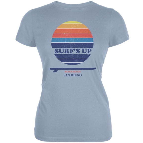 Surf's Up San Diego Beach Light Blue Juniors Soft T-Shirt - 2X-Large