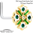 thumbnail image 2 of Body Candy 20 Gauge Nose Ring - 316L Stainless Steel L-Shape Nostril Stud&nbsp;Flower Wreath Green Piercing Jewelry for Women Men, 2 of 5
