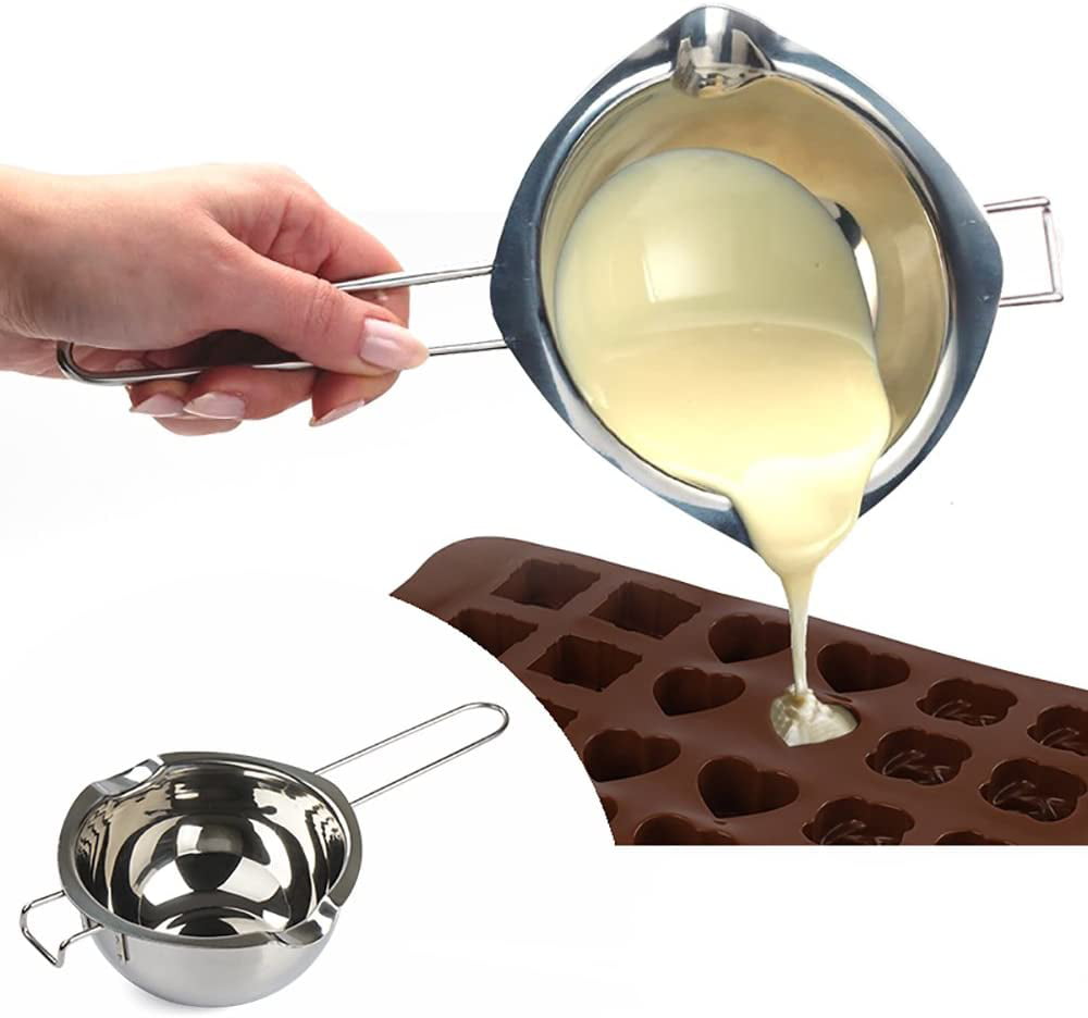 Chocolate Melting Pot Heat-Resistant Handle 480ML Silver 18/8 Stainless Steel Universal Double Boiler Spouts Flat Bottom Melted Butter 