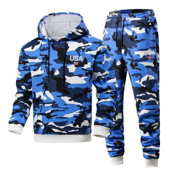 RUTAYY Men's Outfits Camouflage Loose Fit Long Sleeve Sweatshirt and Pants Casual Wear Classic Trendy Sets