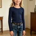 thumbnail image 4 of Floleo Girls Elastic Ribbed Crewneck Long Sleeve top Solid Stretch Basic Layering Undershirt for Kids Aged 5-13 Years(Navy,12-13 Years), 4 of 5