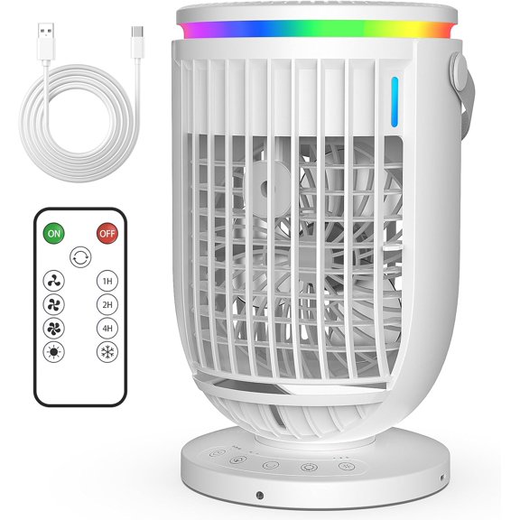 AI Portable Air Conditioners Fan,120°Oscillating Evaporative Mini Room Air Conditioners,Portable AC Unit Air Cooler with 4 in 1 Humidifier Fan Conditioner, AC Portable for Room Office (White)