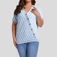 thumbnail image 2 of Summer Tops for Women Plus Size Solid Color Summer Plus Size V-Neck Fashionable Striped Button Short Sleeved T-Shirt Top Womens Blouses Gray 4XL, 2 of 9