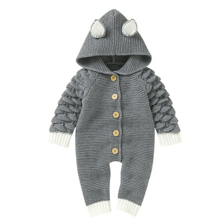 

ASEIDFNSA Drawstring Detail Solid Sweater Boys Fashion Clothes Boy Girl Solid Knitted Sweater Baby Hooded Jumpsuit Romper With Ears Cotton 1 Piece Outfits Clothes