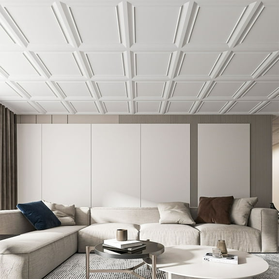 Art3d 24 x 24 Drop Ceiling Tiles for Interior Wall Decor,White Glue Up Ceiling Tile,Pack of 12
