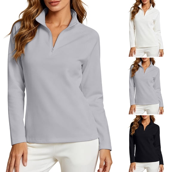 Daiosportswear Women's Sports Top 1/4 Zip Up Stand-Up Collar Pullover Fitness Blouses Solid Dressy Athletic Comfortable Clothes White