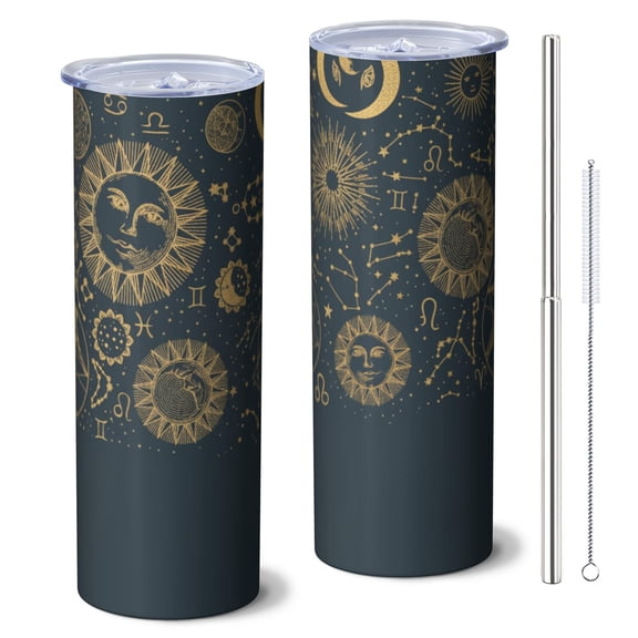 Starry 20oz Stainless Steel Skinny Tumbler – Vacuum Insulated Slim Travel Cup with Lid & Stainless Steel Straw, 360° Full Wrap Printed Tumbler for Home, Office & Outdoor Use, Solar
