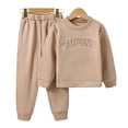 thumbnail image 2 of Girls Fleece Sweatshirt Fall And Winter Solid Color Letter Printing Warm Windproof Two Piece Set 5-6 Years Khaki, 2 of 7