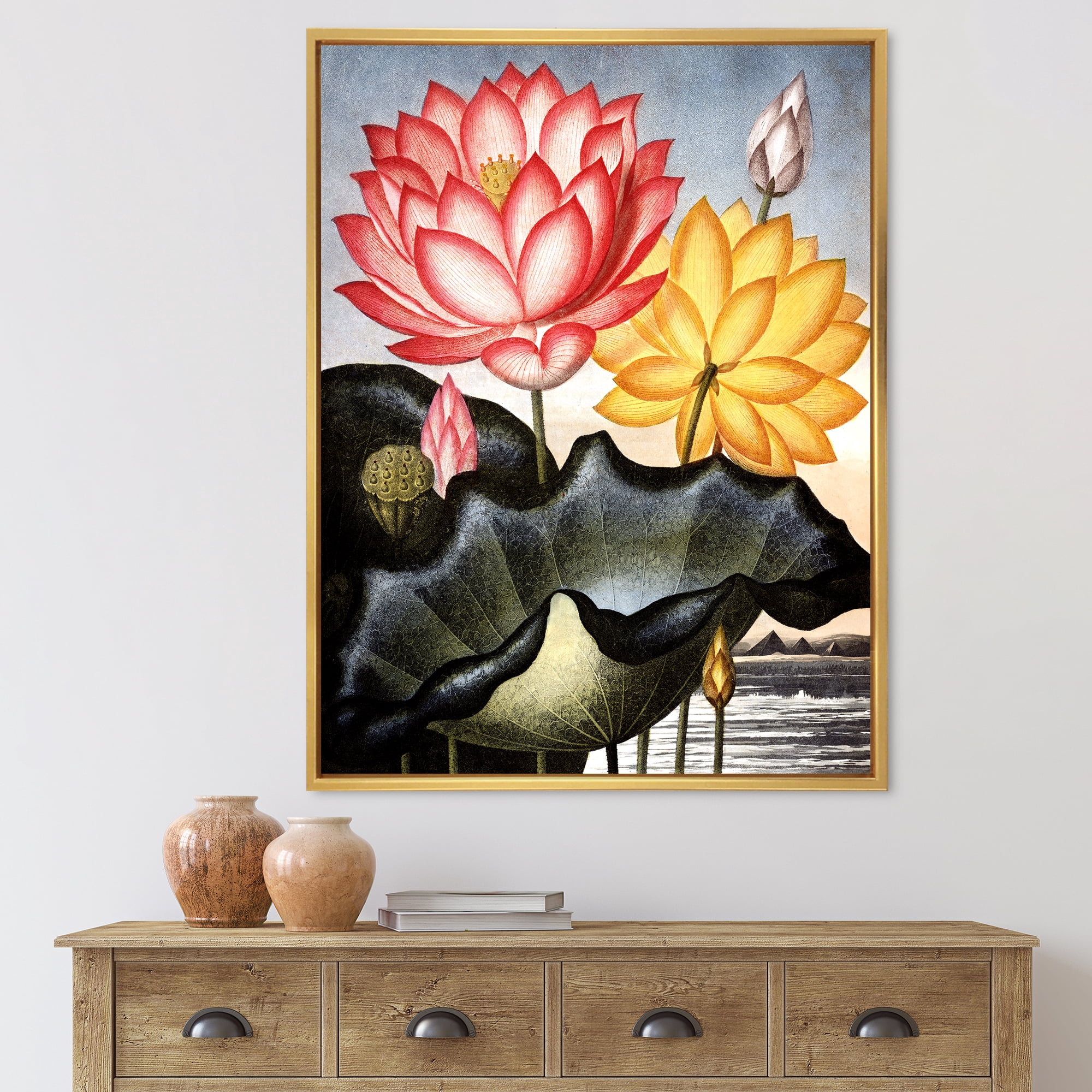 Designart 'Ancient Flowers II' Traditional Framed Canvas Wall Art Print