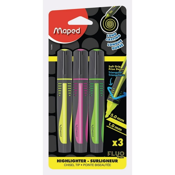 MAPED Surligneur Fluo Max x3 - Jaune / Rose / Vert x3-Triangulaire-Grand