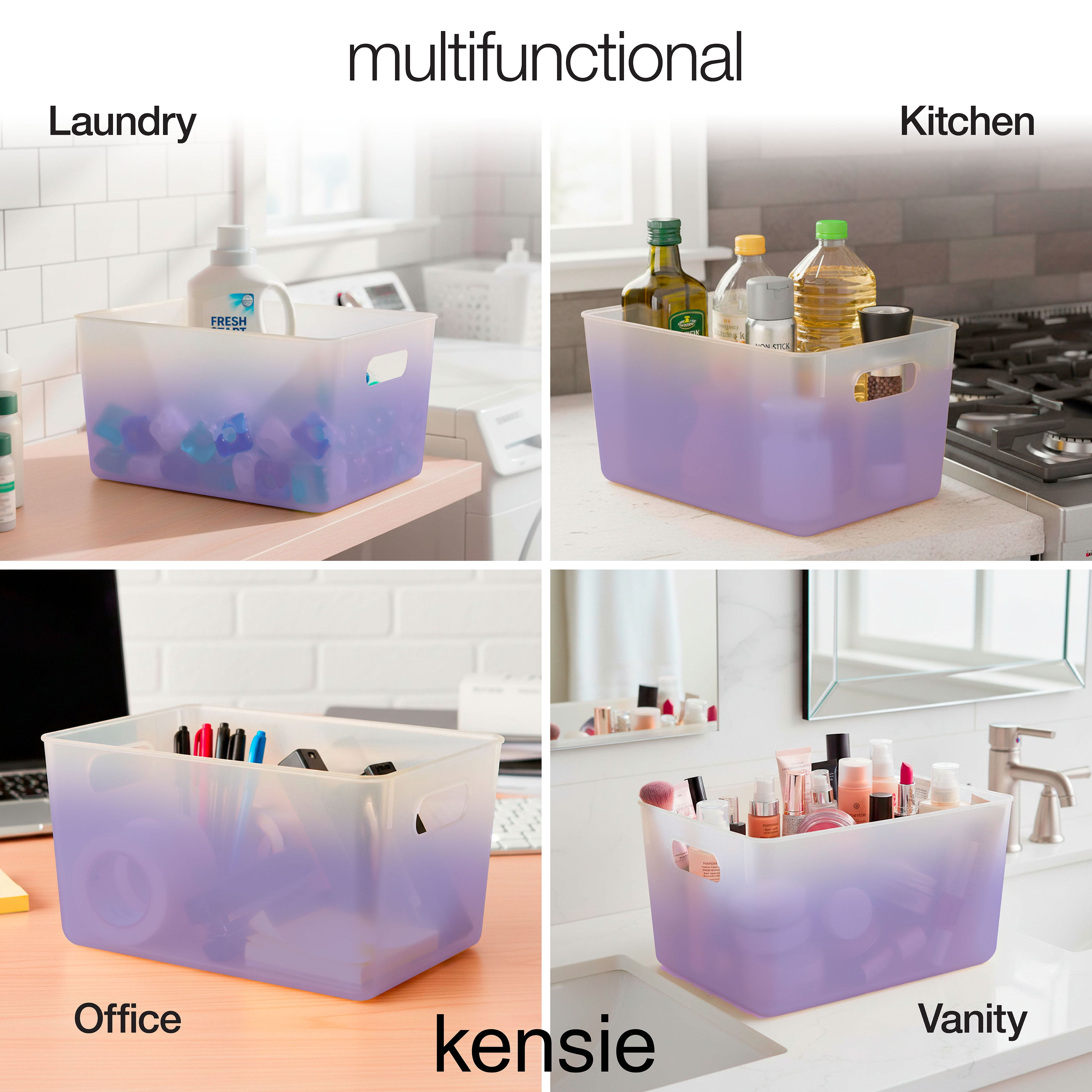 Kensie Closet Storage Bins with Handles, Stackable, 2-Pack, Frosted Lilac