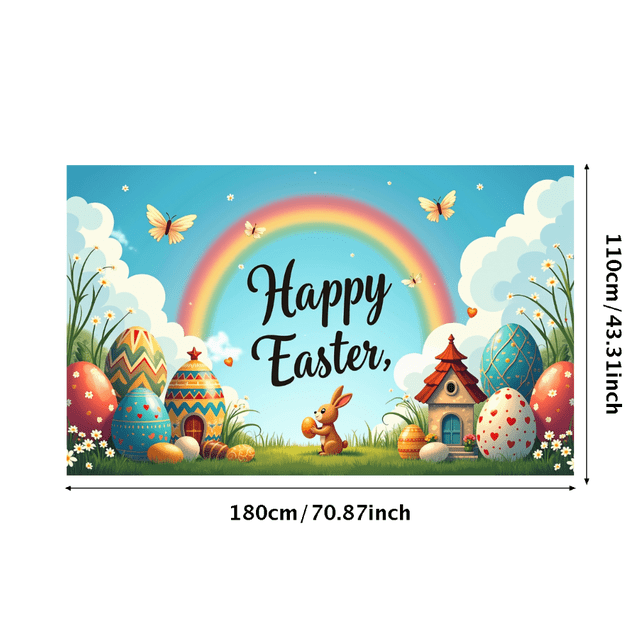 Happy Easter Backdrop Easter Egg Bunny Scene Birthday Party Wall Decor Background Spring Decoration Photography Props Holiday Banner