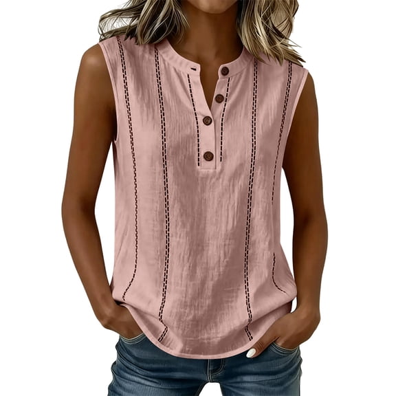Womens Summer Tank Tops, Sleeveless Shirts for Women Casual Solid Color Button Down Dressy Blouses Mothers Gifts