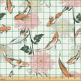 thumbnail image 2 of Ambesonne Japanese Fabric by the Yard, Asian Underwater Koi Print, 3 Yards, Off White and Burnt Sienna, 2 of 5