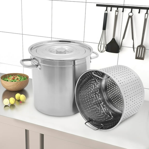 78 QT Stainless Steel Stock Pot w/ Strainer Basket, Seafood Crawfish Outdoor Boil Cooking Pot